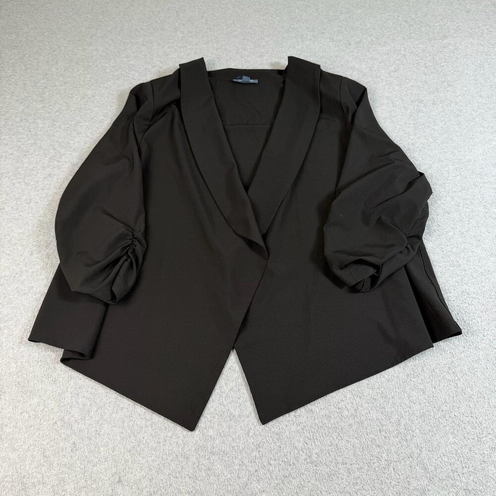 ModCloth Jacket Women 1X Black Open Front Ruched Sleeve Office Lightweight Layer